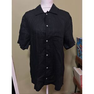 Solid & Striped Black Linen Button-Up  men’s S Embroidered